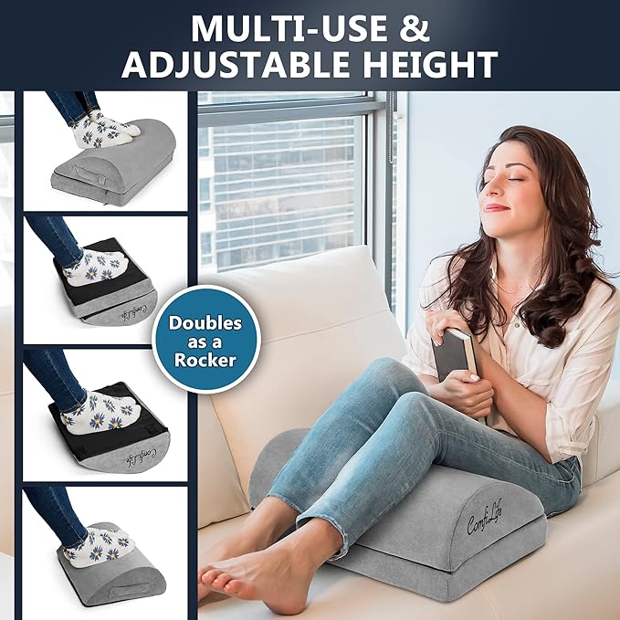 ComfiLife Foot Rest for Under Desk at Work – Adjustable Desk FootRest for Office Chair, Gaming Accessories – Ergonomic Teardrop Design for Back, Hip & Leg Pain Relief – 100% Memory Foam (Gray)