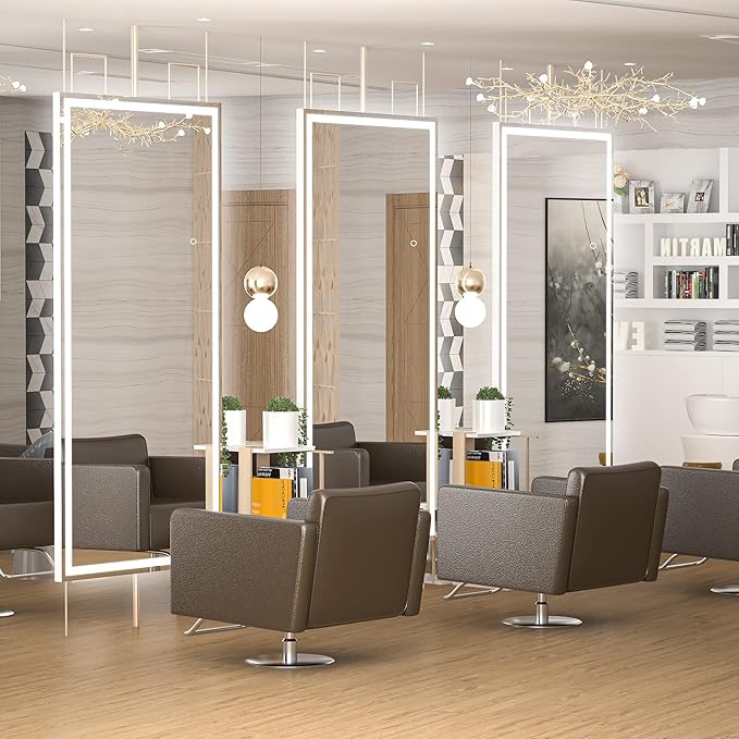 Hasipu Full Length Mirror with Lights, 71" x 32" LED Lighted Floor Standing, Full Body Dressing Hanging Mounted Mirror, Dimmable, Tempered Glass, Safe to Use, Square White