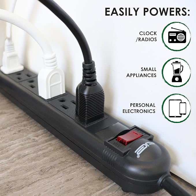 Digital Energy 6-Outlet Surge Protector Power Strip with 15-Ft Long Extension Cord, Black, ETL Listed/UL Standard