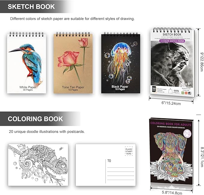 HIFORNY 100 PCS Drawing & Sketching Set, Professional Art Supplies with Graphite,Charcoal, Colored,Watercolor,Metallic Pencils,Blending Tools,Sketchbook and Coloring Book in Zipper Case (Pink)