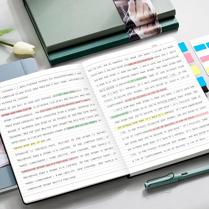 EMSHOI Hardcover Leather Lined Journal - 8.5" x 11" College Ruled Notebook for Women & Men, 192 Pages, 100 GSM Thick Paper, Sticky Notes - Professional A4 Writing Journal for Work, Office, Black