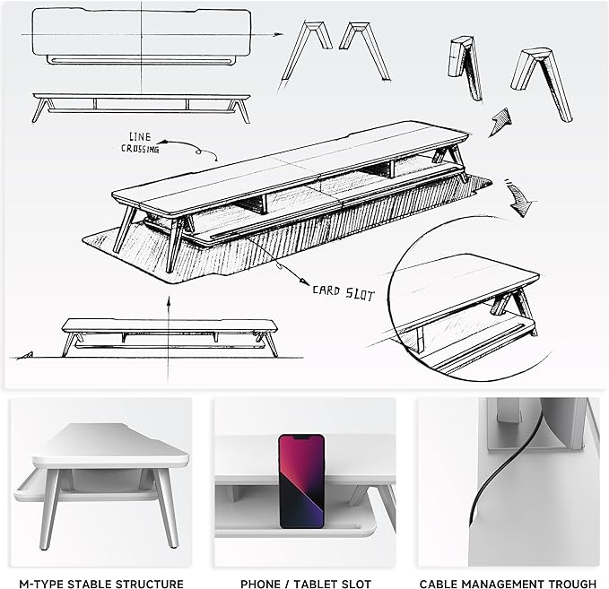 Fenge Dual Monitor Stand, Monitor Stands Riser for 2 monitors, 42.5 Inch Wood Desk Shelf with Storage Organizer and Cable Management for Office Desk Accessories
