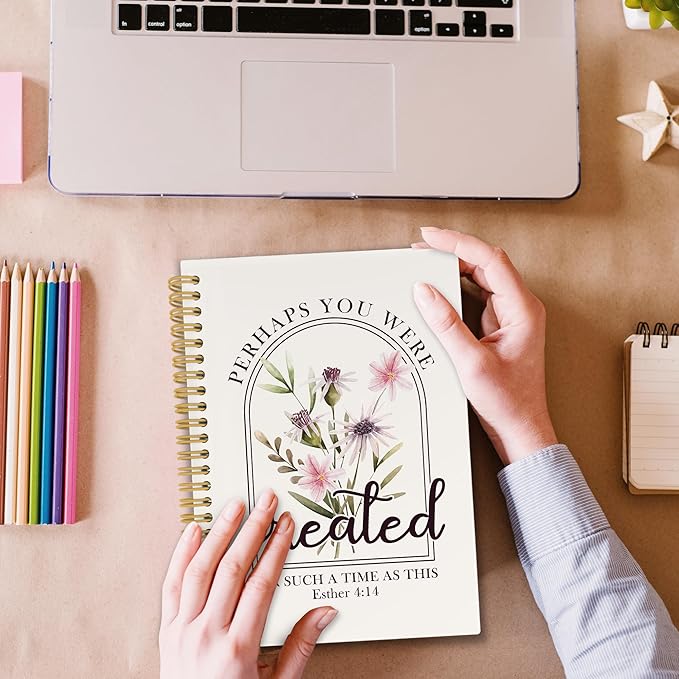 Floral Christian Spiral Notebook, Boho Bible Journaling Notebooks for Women Girls, Religious Hardcover Journals for Office 160 Pages 5.5 x 8.3 Inch, Scripture Gifts for Women Faith