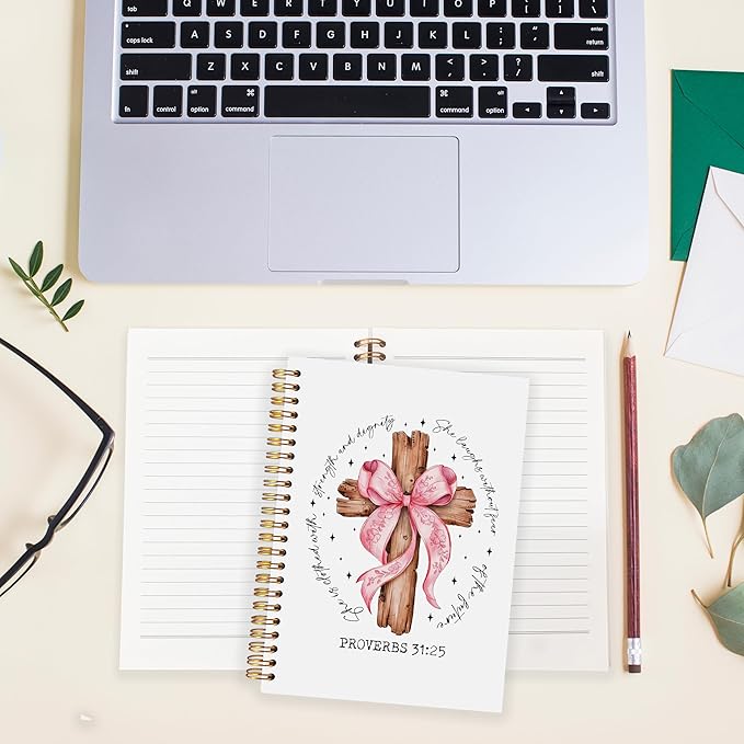 BearCake Proverbs 31 Woman Christian Notebook Journal, Preppy Christian Gifts for Women, Pink Coquette Bow Prayer Journal for Women, Bible Journaling Hardcover Spiral Notebook 5.5x8.3