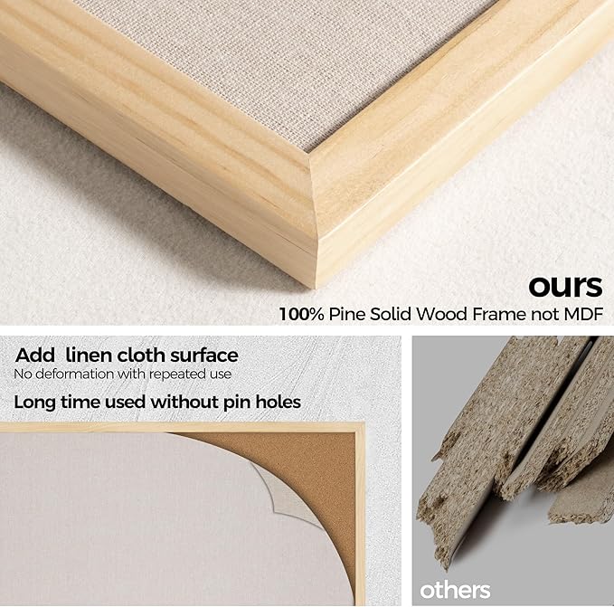 Fun Memories Cork Board Bulletin Board for Office, 20" x 30" Pine Wooden Framed Corkboard, Wall Mounted Notice Pin Board for School Home & Office, Natural Wood