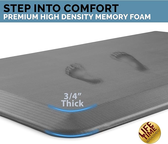 ComfiLife Anti Fatigue Floor Mat – 3/4 Inch Thick Kitchen Mats for Floor, Standing Desk Mat, Kitchen Rug – Comfort at Home, Office – Durable – Stain Resistant – Non-Slip Bottom (20" x 32", Charcoal)