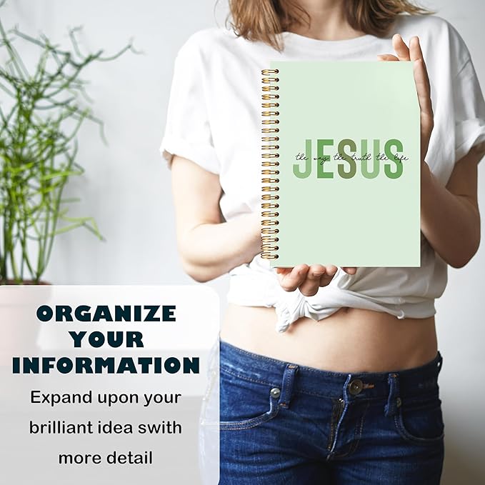 Boho Christian Notebook Journal, Christian Gifts for Women, Bible Notebooks for Note Taking, Bible Journaling Notebook, Jesus the Way the Truth the Life Hardcover Spiral Notebook 5.5x8.3 green