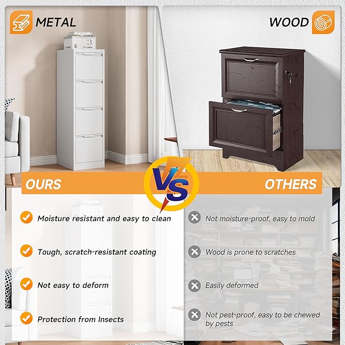 Bestoo 17.8" D Vertical File Cabinet, 4 Drawer Metal Filing Cabinets with Lock, Steel Filing Cabinet for Home Office, File Cabinet for Letter/Legal/A4/F4 Size, Easy Assemble (White)