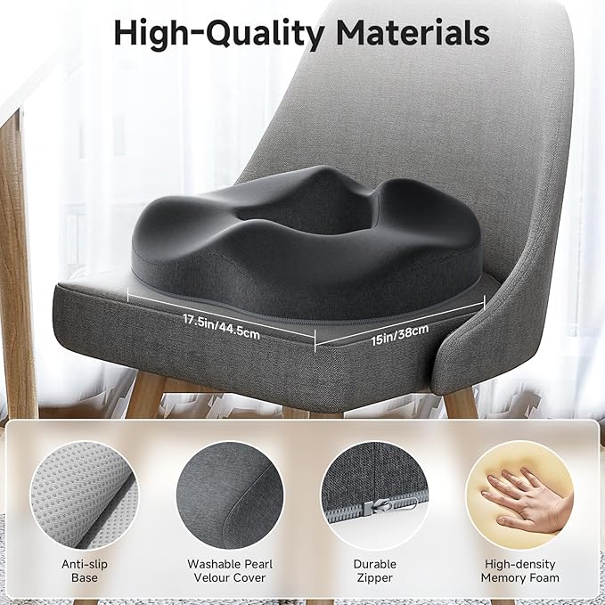 Benazcap Donut Pillow Seat Cushion Hemorrhoid Pillow for Sciatica & Tailbone Pain Relief, Memory Foam Cushion by Ergonomic for Coccyx, Sciatica, Pregnancy, Postpartum- Darkgray