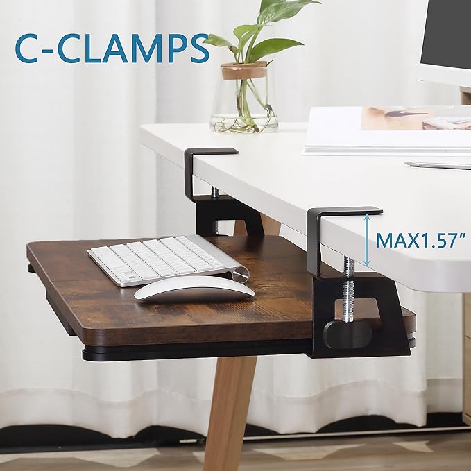 ETHU Keyboard Tray Under Desk, 26.77" X 11.81" Large Size Keyboard Tray with C Clamp-on Mount Easy to Install, Computer Keyboard Stand, Ergonomic Keyboard Tray for Home and Office