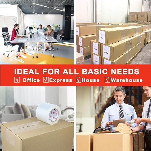 BOMEI PACK 4'' Wide Clear Packing Tape, 4-inch x 110 Yards (330ft), Heavy Duty Industrial Grade Packaging Tape Refills for Box Office Moving, Shipping and Mailing