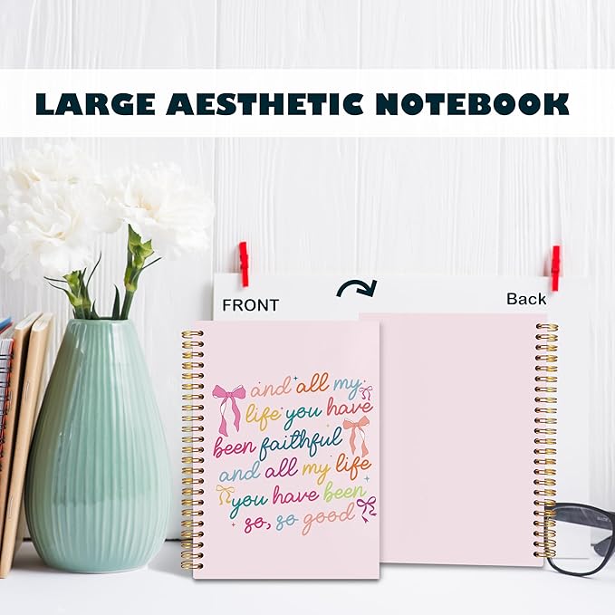 BearCake Coquette Bow Christian Notebook Journal, Religious Journal for Women, Christian Gifts for Women, and all My Life You Have Been Faithful Hardcover Spiral Notebook 5.5x8.3