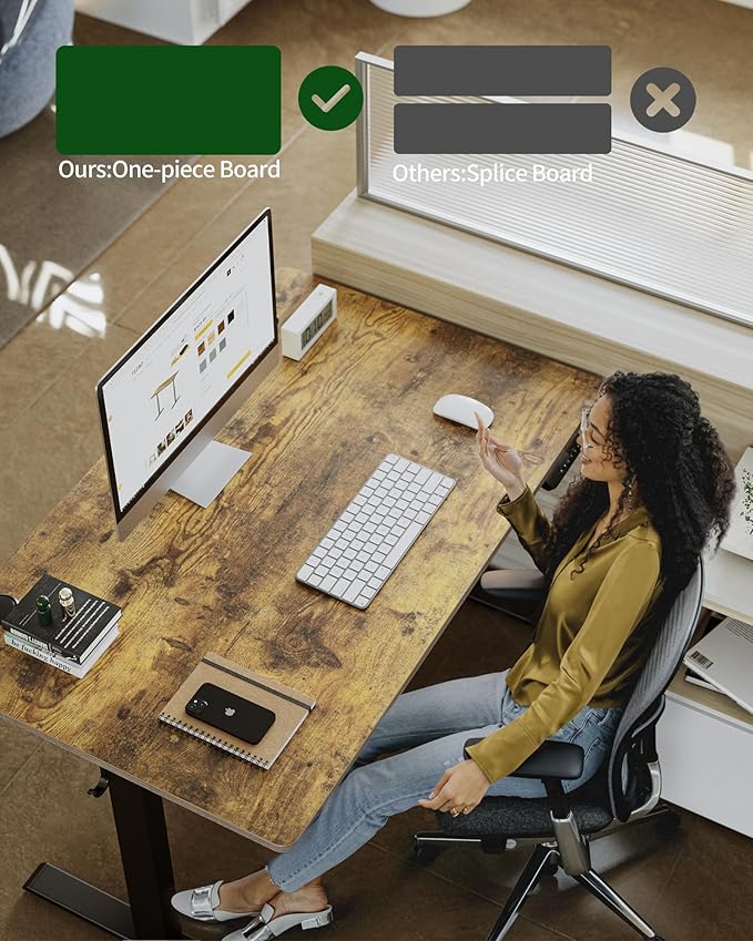 FEZIBO One-Piece Standing Desk Adjustable Height Stand up Home Office Desk, 55x24 Inch Electric Standing Computer Desk, with 4 Memory Presets, Fixable casters, Rustic Brown