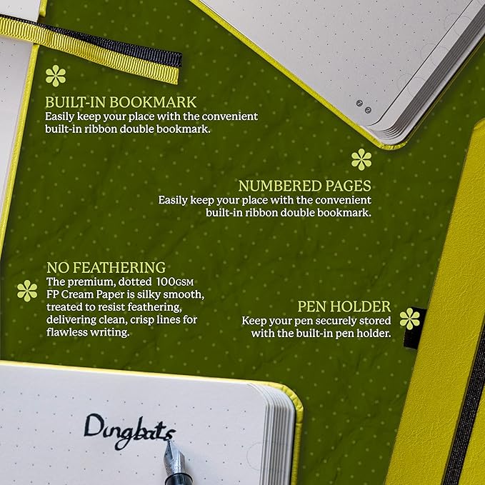 Dingbats* Earth Dotted Writing Journal Notebook A5 - Vegan Leather Hardcover - Ideal for Work, Travel - Pocket, Elastic Closure & Bookmark