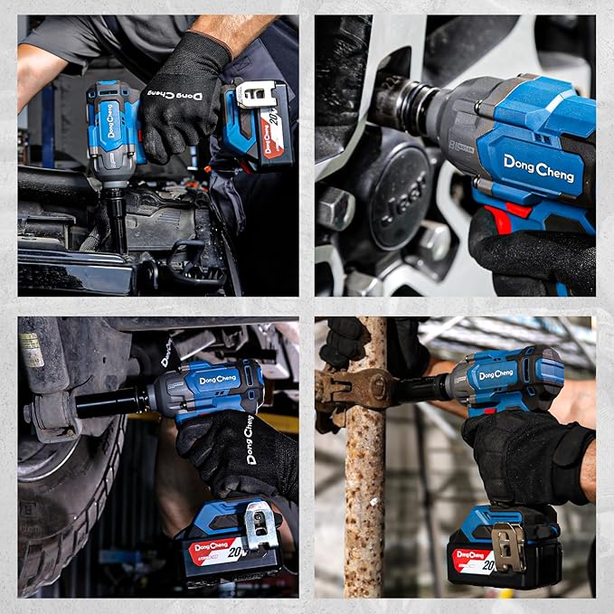 Dong Cheng 20V Brushless Impact Wrench, Max Torque 360 ft-lbs (488N.m), 1/2 inch with 3 Mode Speed, 2400 RPM Cordless Impact Gun, Includes 4.0Ah Battery, Charger, 4 Impact Sockets and Kit Bag