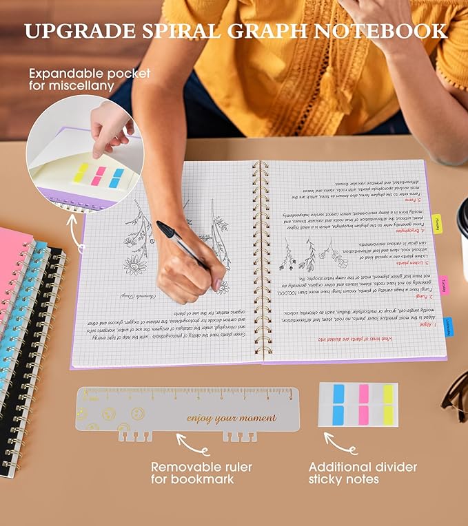 Graph Paper Notebook, Spiral Notebook Journal 8.5” x 11”, A4 Large Grid Notebooks for Women Men, 100 GSM Graph Paper, Plastic Hardcover Spiral Graphing Journals for Work School Engineerin, Purple