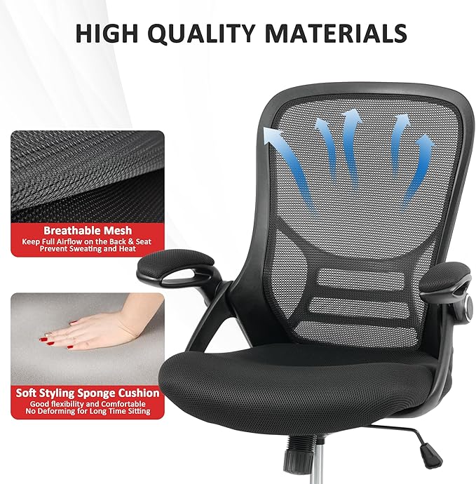 HYLONE Office Chair Ergonomic Desk Chair with Adjustable Armrests, Mesh Executive Chair, Home Office Computer Chairs for Long Hours(Black)