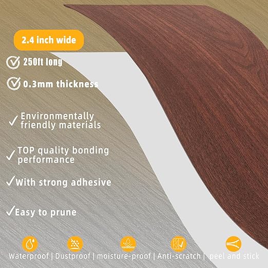 GSCIT Club Wood Grain Repair Tape, 2.4 inch X 250ft Self Adhesive Cherry Grain Repair Patch for Tables, Chairs, Baseboards, Doors, Windows, Floors, Handicraft DIY.