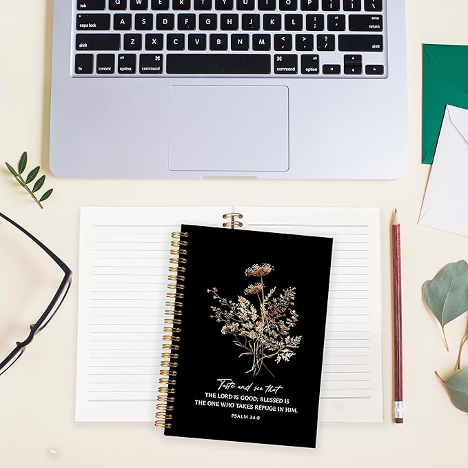 BearCake the Lord is Good Boho Floral Christian Notebook Journal, Christian Gifts for Women, Bible Notebooks for Note Taking, Bible Journaling Notebook, Hardcover Spiral Notebook 5.5x8.3