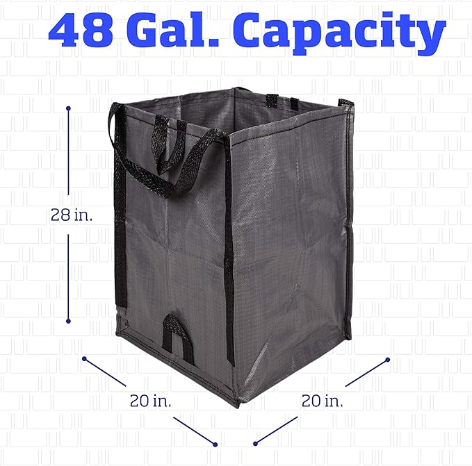 DURASACK Heavy Duty Home and Yard Bags 48-Gallon Reusable Self-Standing Lawn and Leaf Bags Garbage Can with Reinforced Handles, Gray