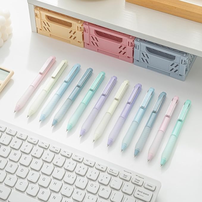 Gel Pens Black Ink Fine Point 0.5mm Retractable Cute Pen for Smooth Writing School Office Supplies (Silver 12-count)