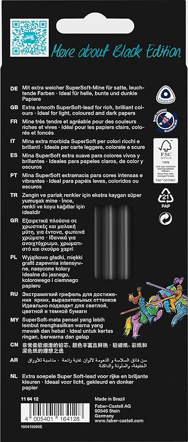 Faber-Castell Black Edition Colored Pencils: 12 Classic
