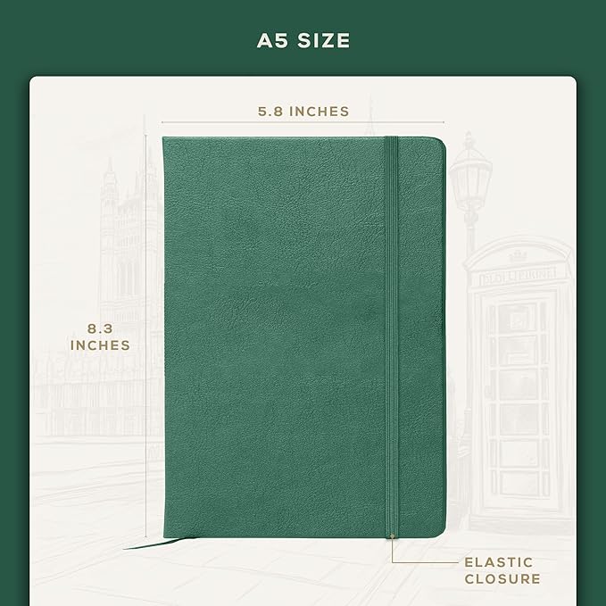 BEECHMORE BOOKS Lined Journal Notebook, 5.8 x 8.3 inch, A5 160 Lined Pages, Hardcover Leather Journals for Women, Men, Writing and Notebooks for Work - 120 GSM Thick Paper, Gifts Box Included