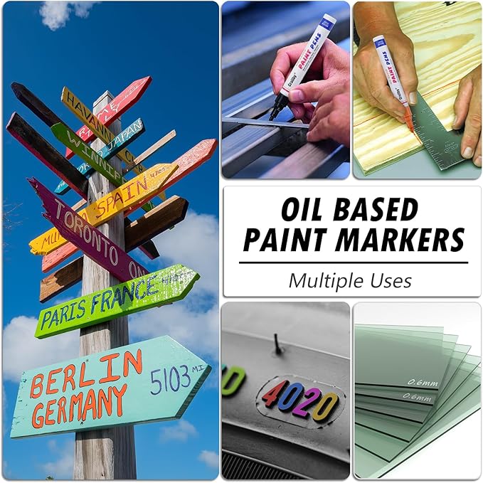 Green Paint Markers, 12 Pack Oil-Based Waterproof Quick Dry Permanent Paint Pen Set for Rocks Painting, Wood, Fabric, Plastic, Canvas, Glass, Mugs, Metal, Tire, Stone, DIY Craft