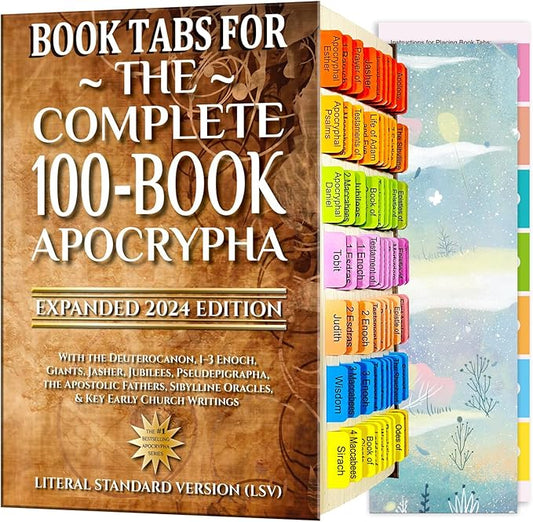 Index Tabs for The Complete 100-Book Apocrypha,2024 Edition 72 Color Coded Laminated Durable Tabs, 68 Books Chapter Tabs, 4 Blank Tabs,1 Placement Guide Card (Book Not Included)