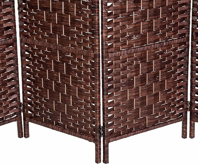 HOMCOM Room Divider 6 Panels Folding Privacy Screen 6FT Tall Portable Wicker Weave Partition Wall Divider for Bedroom Home Office, Brown