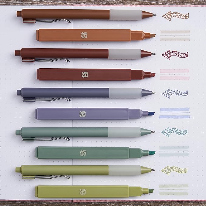 BLIEVE Aesthetic Highlighters and Gel Pens And Soft Tip, No Bleed Dry Fast Easy to Hold, for Bible Journaling Planner Notes School Office Supplies (Earthy)