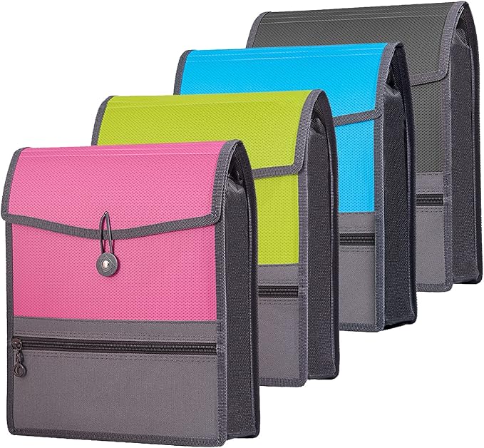 Expanding File Folder Document Organizer with Elastic Cord & Button Closure, 3.5" Expansion, Letter A4 Expandable File Folder with Zipper Closure for Home School Office Organization，4 Pack