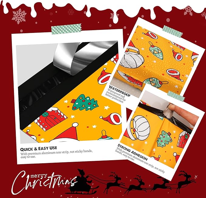 Christmas Poly Mailer - 12x15.5 Inch, Waterproof Shipping Bags - 50 Pcs, Tear-Resistant, Santa Claus Printed