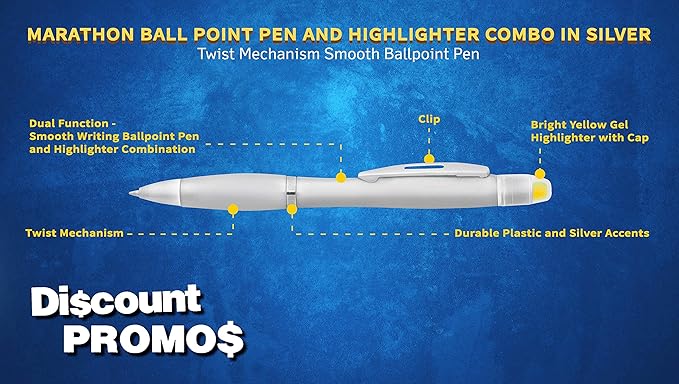 DISCOUNT PROMOS 10 Marathon Gel Highlighter Pens Pack - Twist Mechanism, Ballpoint - Silver