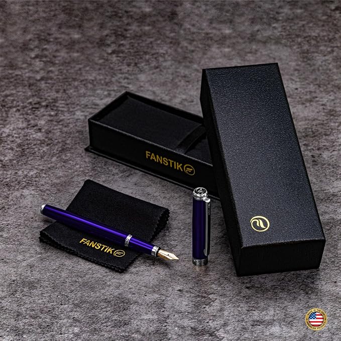 Customized Blue Luxury fountain pen (Made In USA) fancy gift set for women, Chrome Finish, Professional executive pen gift set for men (Lux Custom-fountain Blue)