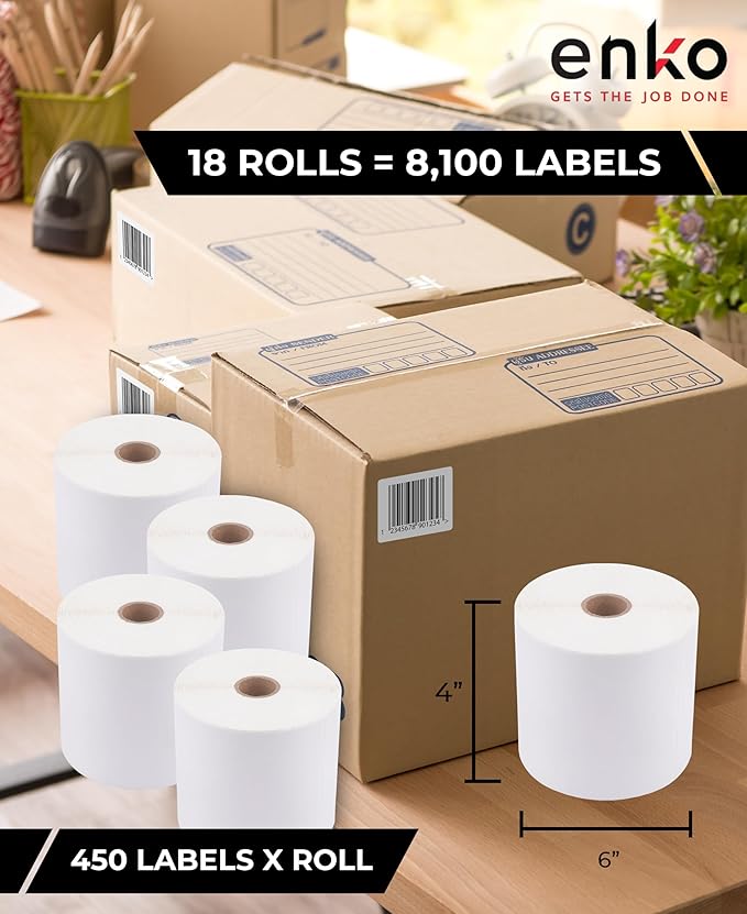 enKo (18 Rolls, 8,100 Labels) 4 x 6 Direct Thermal Address & Shipping Labels Compatible for Zebra 2844 ZP-450 ZP-500 ZP-505, Rollo, Eltron, Neatoscan