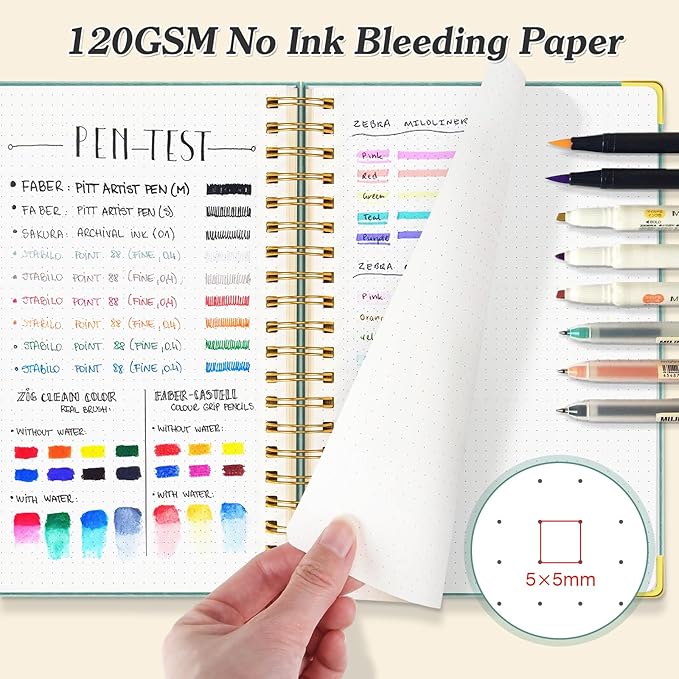 Bullet Dotted Journal Spiral Notebook, 300 Pages Leather Notebooks with Contens, 120 GSM Thick No Bleed Through Paper Journals, A4 Large Dot Grid Notebook for Women Men Work Writing, 8.5" x 11", Pink