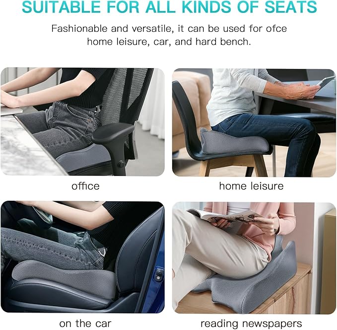 Benazcap Memory Seat Cushion for Office Chair Sciatica & Back Pain Relief Memory Foam Firm Coccyx Pad for Car, Wheelchair, Gaming Chair and Desk Chair, Gray