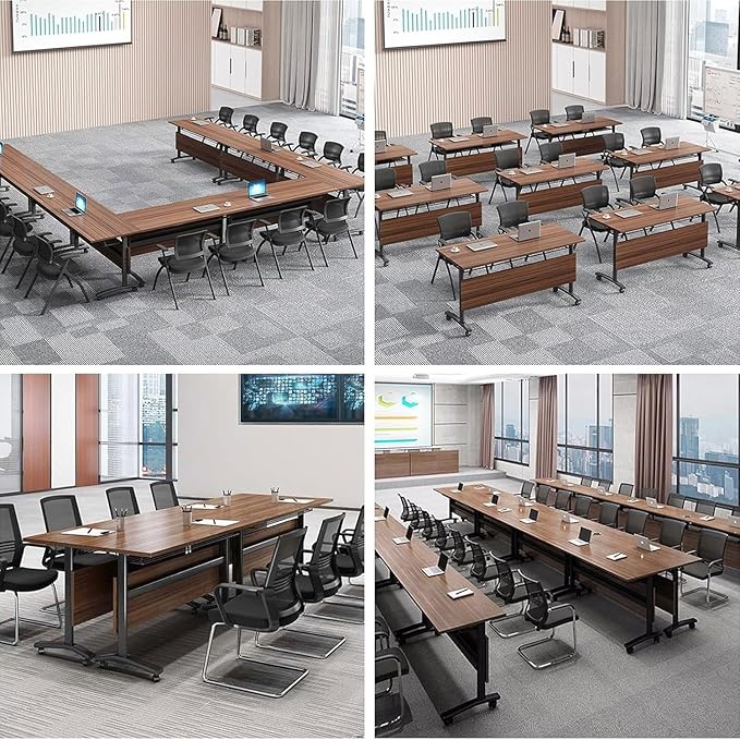 Conference Table, Folding Conference Tables Modern White, Conference Room Table with Wheels, 2-10 People for Office, Meeting Room (6, 1619YHT, 61IN)