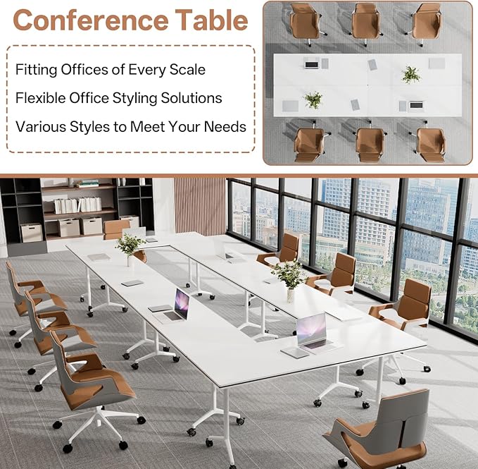 Conference Table, Folding Conference Tables for 2-20 People, Modern Conference Room Table with Wheels, Super Sturdy Large Rectangle Mobile Meeting Seminar Tables for Office (4PCS 61.0in)