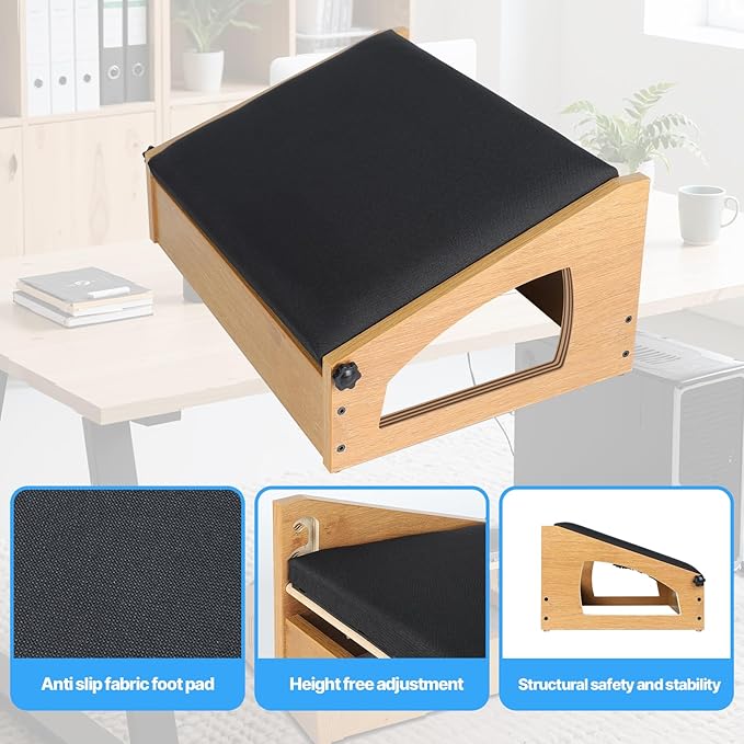 Ergonomic Foot Rest, 4 Adjustable Height Foot Stool,Footrest Under Desk， Flip Over Office Desk Foot Rest, Improving Posture, Promoting Blood Circulation（Natural）