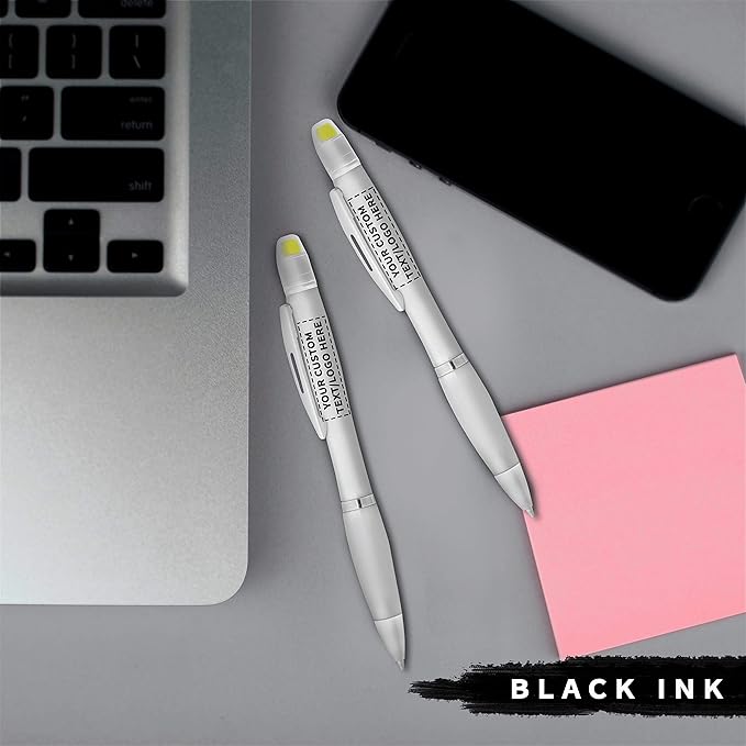 DISCOUNT PROMOS 10 Marathon Gel Highlighter Pens Pack - Customizable Text, Logo - Twist Mechanism, Ballpoint - Silver