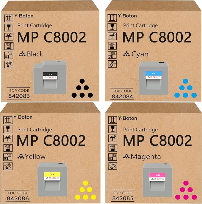 High Yield MPC8002 MPC6502 Toner Cartridge Black Cyan Magenta Yellow 842083 8422084 842085 842086 Toner Replacement for Ricoh Savin Lanier MP C6502 MP C8002 Printer
