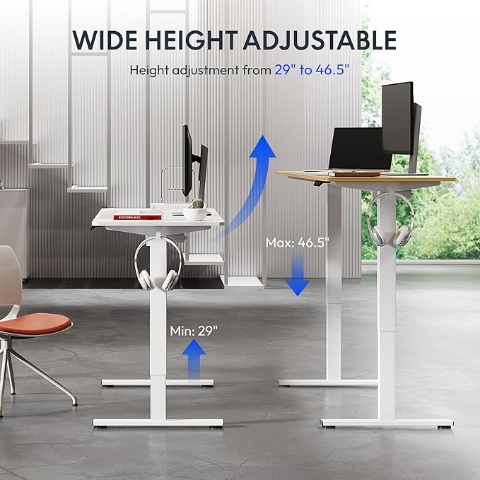 FLEXISPOT Standing Desk 63 x 24 Inch Adjustable Height Desk Home Office Computer Workstation Sit Stand Desk, White Top + White Frame