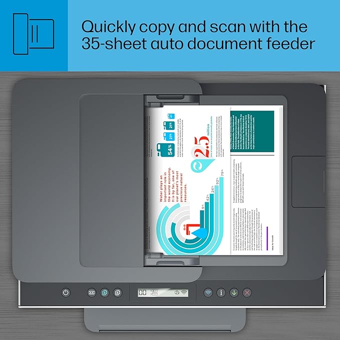 HP Smart Tank 7301 Wireless All-in-One Refillable Ink Tank Printer, Scanner, Copier with 2 years of ink included, Best for home office(28B70A)