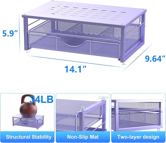 gianotter Computer Monitor Stand Riser, office organizer with Drawer, Office Organizers Storage for Classroom Office Supplies (Purple)