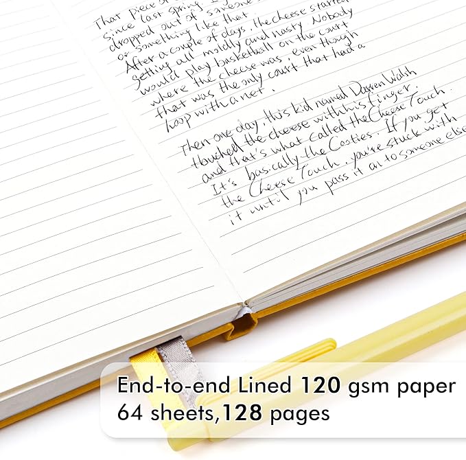 feela 18 Pack Journal Notebook for Work, Business Notebook Bulk Hardcover Lined Writing Journal with Pen Holder for Men Women Note Taking, with 18 Black Pens, 120 GSM, 5.1”x8.3”, A5, Yellow
