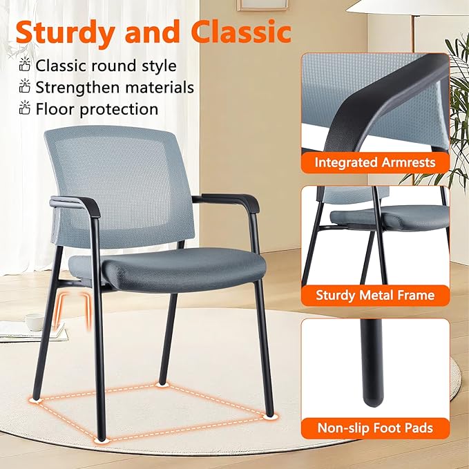 CLATINA Grey Stacking Chairs Stackable Waiting Room Chairs with Armrest, Mesh Office Reception Guest Chair for Home Desk Conference Lobby Church Medical Meeting Training Ergonomic, Set of 8
