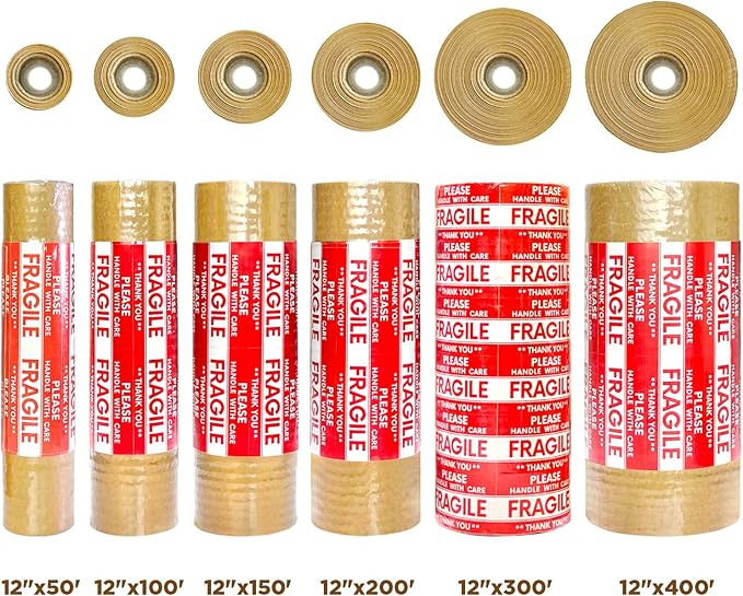 Honeycomb Packing Paper, 12"x400' Brown | Perforated Honeycomb Packing Paper Recyclable Moving Supplies for Shipping & Moving | Plastic-Free Alternative to Bubble Cushion Wrap with 36 Fragile Stickers