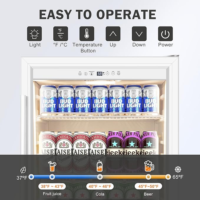 Beverage Refrigerator 24 Inch Drink Fridge, Beer Fridge, 150 Cans Beverage Cooler, Under Counter Refrigerator, Drink Cooler Undercounter Outdoor Refrigerators, Single Glass Door Bar Fridge
